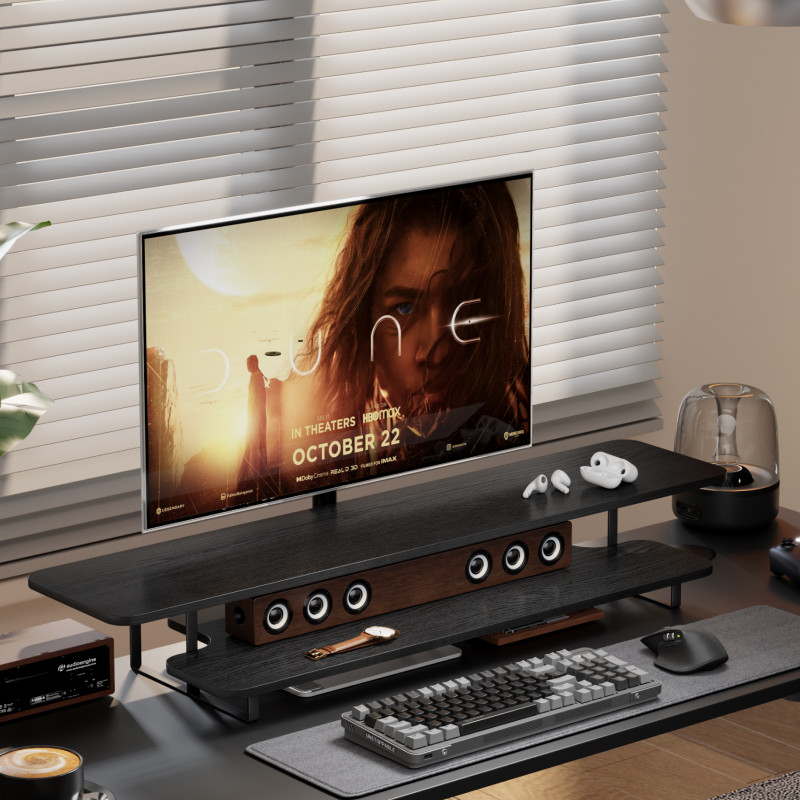 Desk Setup Laptop And Monitor - Walnut Finish Monitor Stand Riser Solid