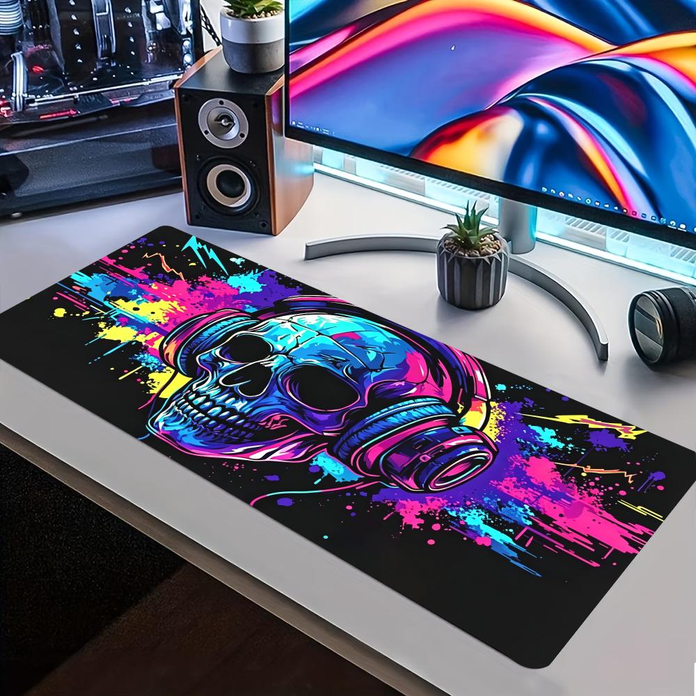 Desk Setup Headphones - Neon Skull Headphone Extended Gaming Mouse