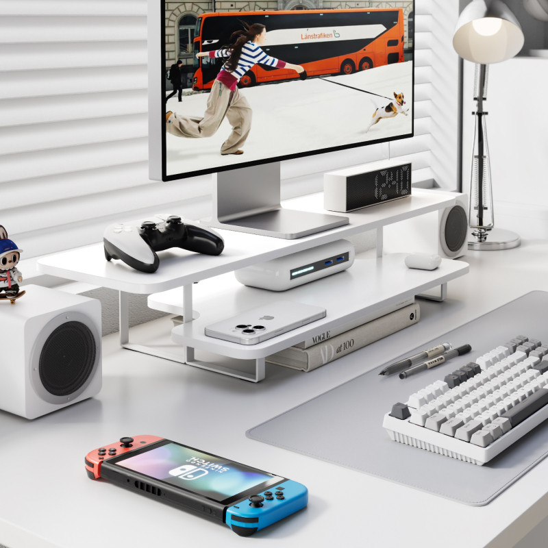 Walnut Finish Monitor Stand Ri - огляд і ціна Desk Setup Laptop And Monitor