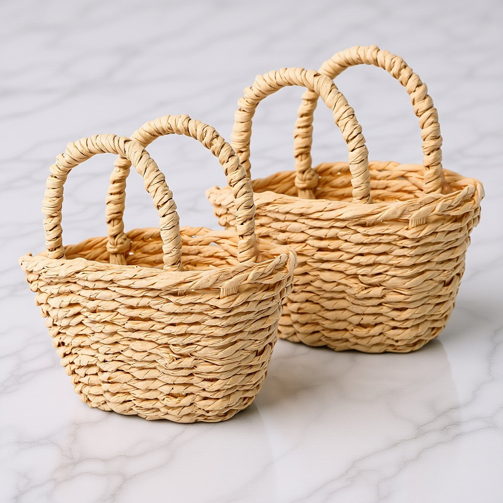 2Pcs Mini Raffia Handle Basket - огляд і ціна Desk Setup For Small Space