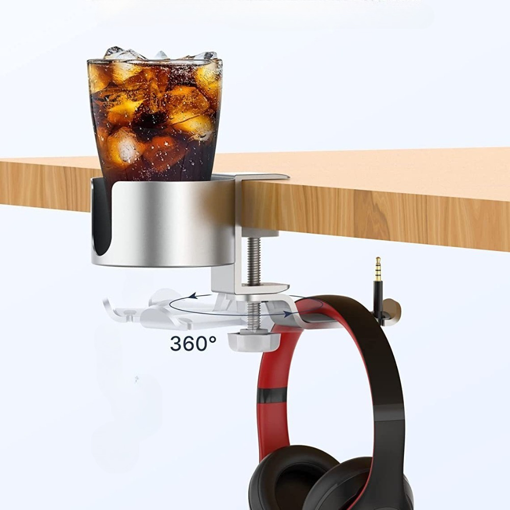 360° Rotating Cup Holder Alumi - огляд і ціна Desk Setup Headphones