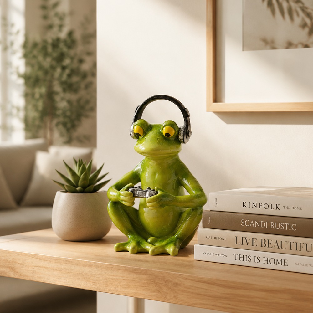 Funny Gaming Frog Statue with  - огляд і ціна Desk Setup Headphones
