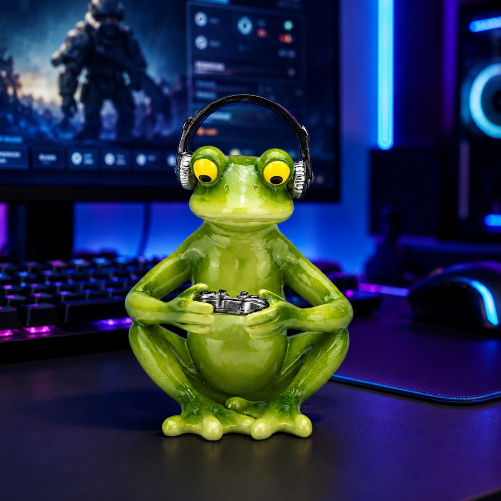 Funny Gaming Frog Statue with  - огляд і ціна Desk Setup Headphones